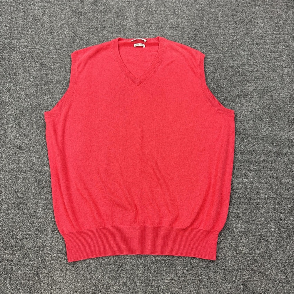 Peter Millar Sweater Vest Mens Large Red V Neck Cotton Cashmere Knit Casual
